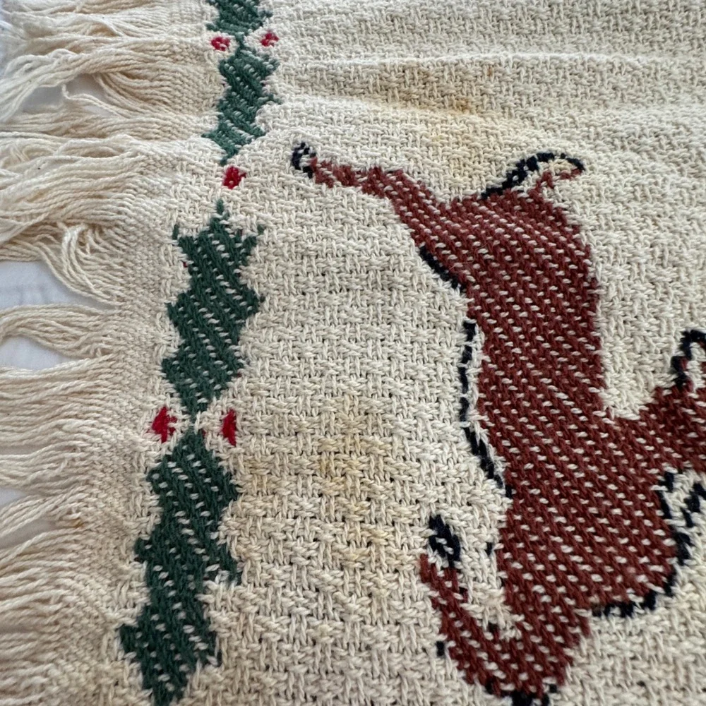 Manual Woodworkers Weavers Leaping Deer Christmas Woven Throw Blanket Cotton USA